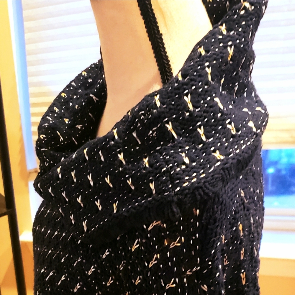 NINE WEST - Navy Cotton Sweater Bespeckled w Gold